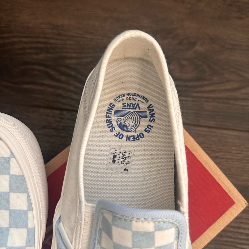Vans US Open of Surfing Light Blue and White Checkered Slip-Ons, never worn - Picture 4 of 6